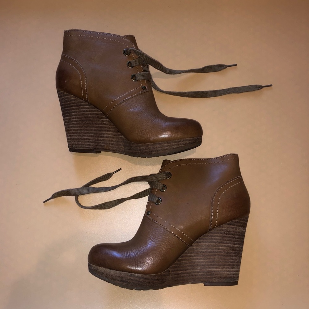 Lucky Brand Brown Leather Boot Wedges